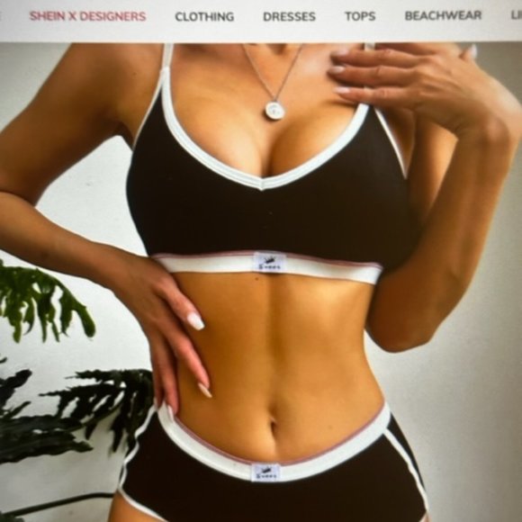 Brand New Contrast Binding Letter Patched Detail 2pc Lingerie Set Black Various - Picture 3 of 5